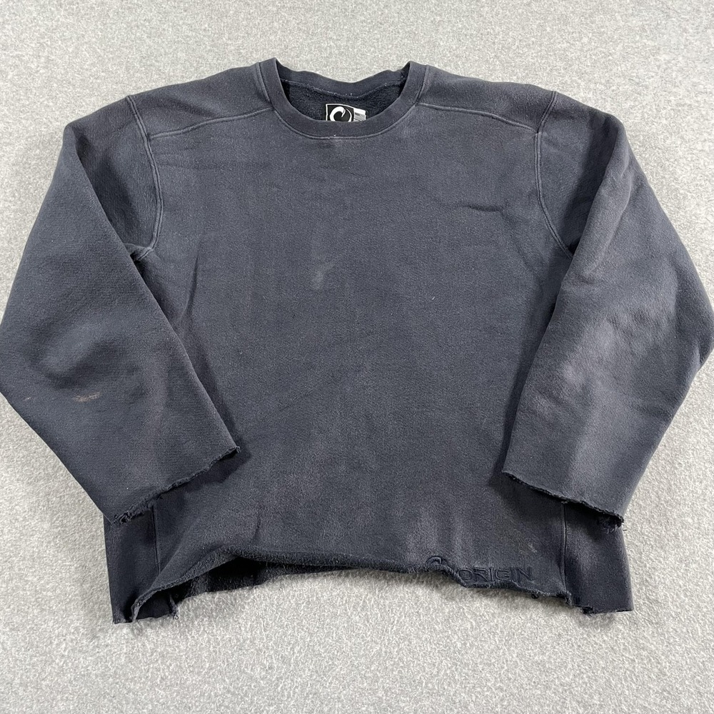 Origin Sweater Mens Small Black Crewneck Distressed Raw Hem Made in USA 100 Kilo